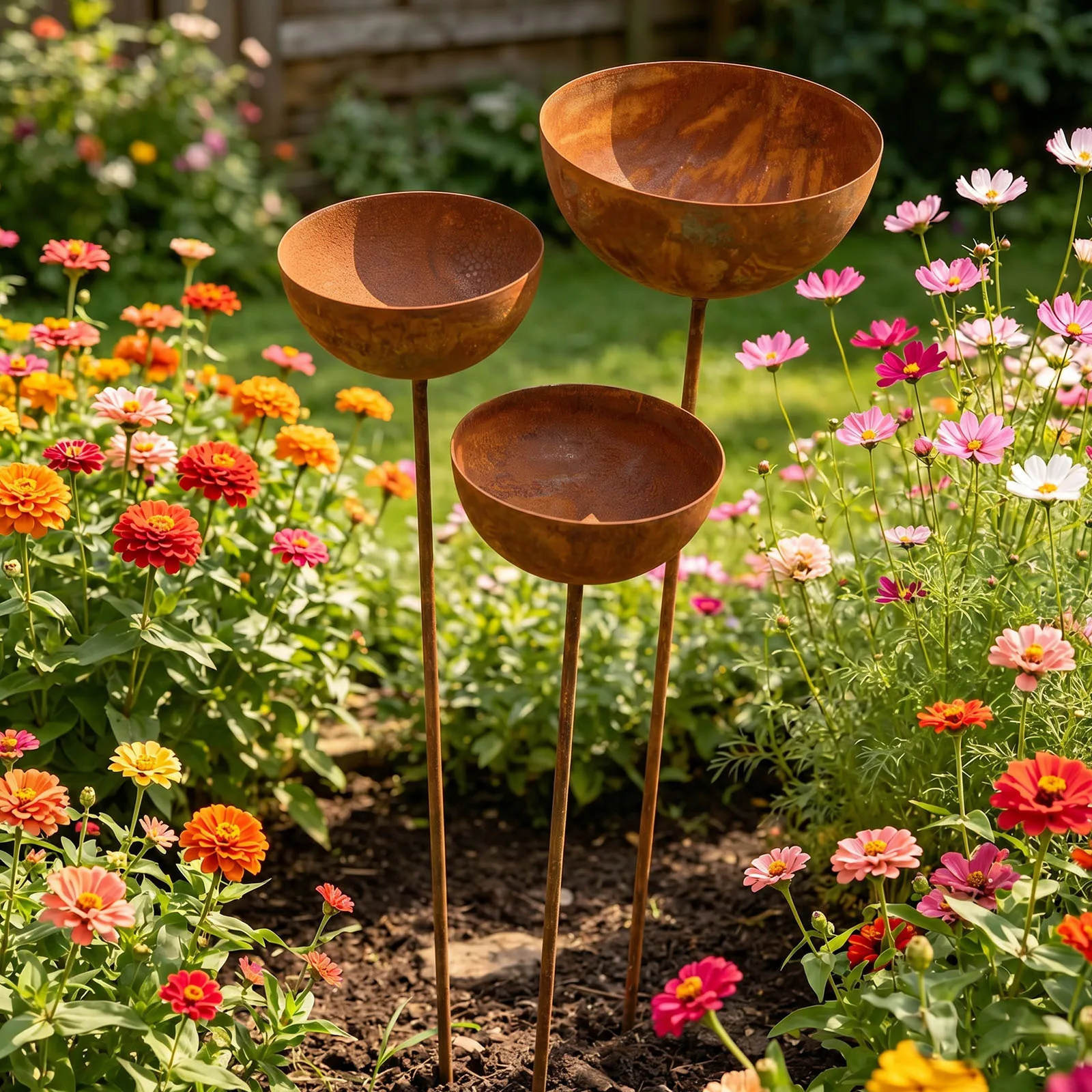 3-Layer Bird Water Bowl with Metal Stake Rain Catcher Bird Bath Standing Birdbaths for Outdoors Garden Patio Yard Lawn Decor