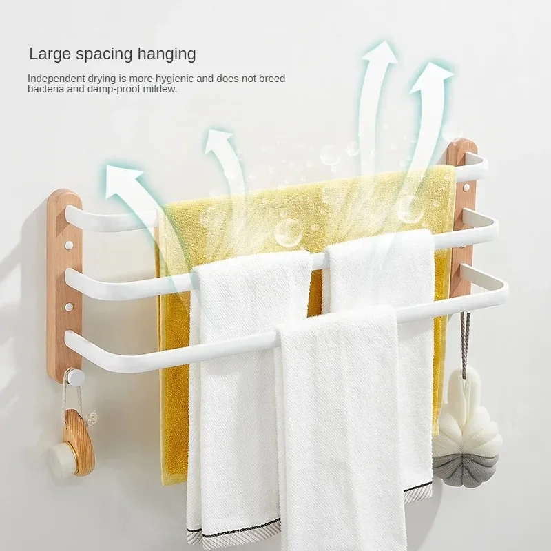 Wall Mounted Multi Tier Towel Bar Wooden Towel Storage Shelf for Bathroom Functional Decorative Organizational