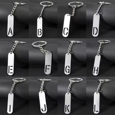 Silver Color 26 Initials Letter Keychain DIY Stainless Steel A-Z Alphabet Key Chains for Men Women Handbag Pendant Car Key Ring