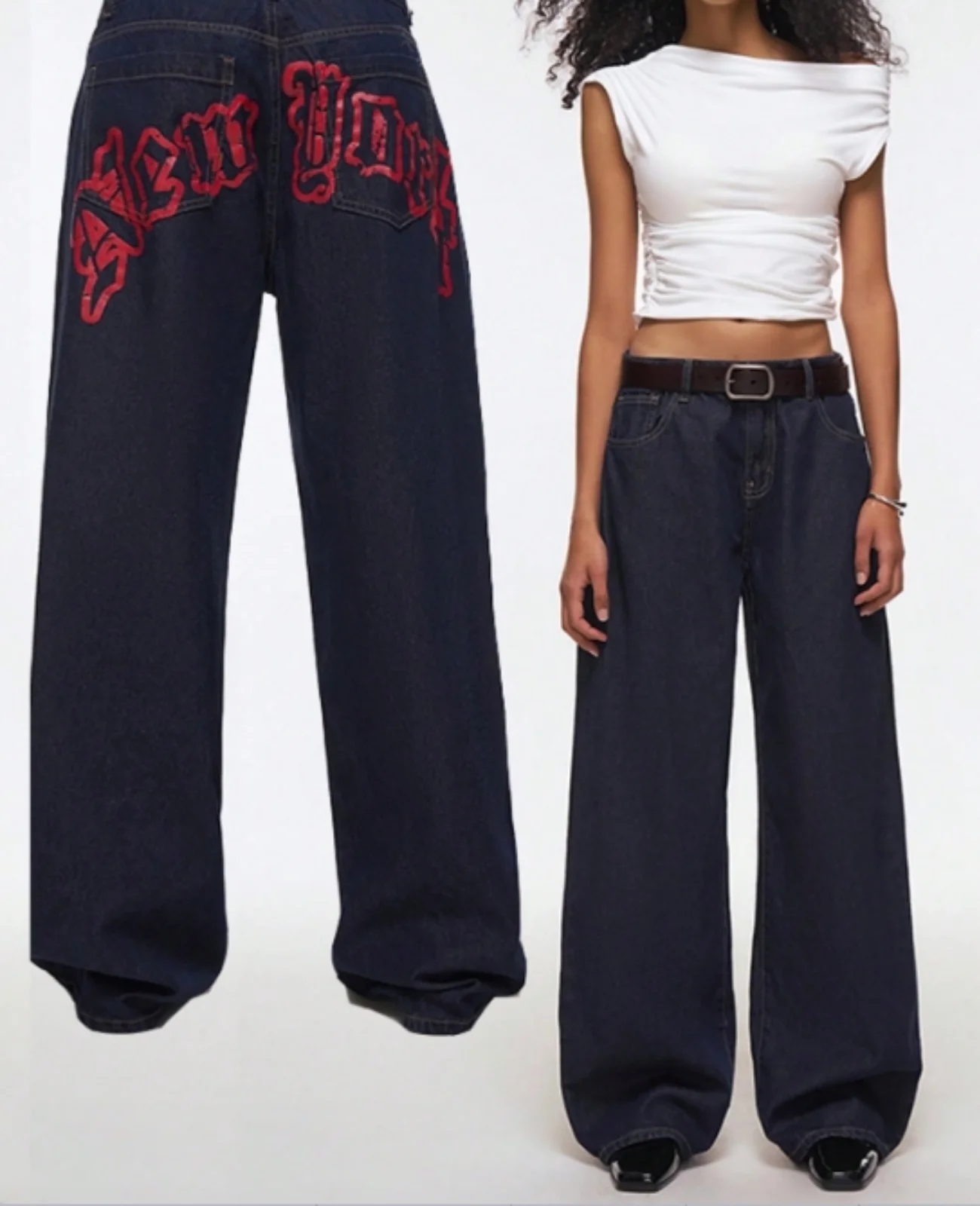

Y2K style high end jeans for the US and Europe Harajuku hip hop loose street straight leg wide leg pants