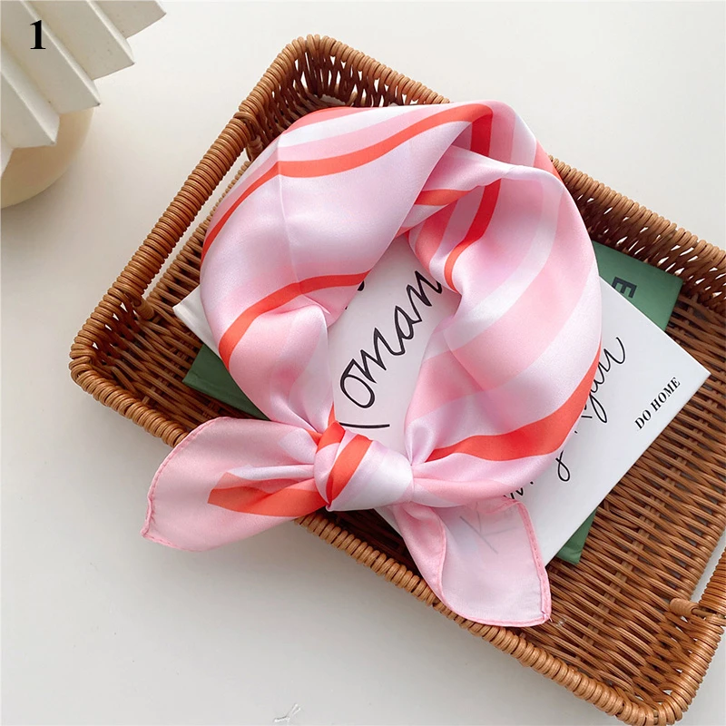 Fashion Rainbow Print Small Neckerchief 53*53cm Silk Satin Square Scarf Striped Hair Bandana Female Head Scarves Shawl Foulard