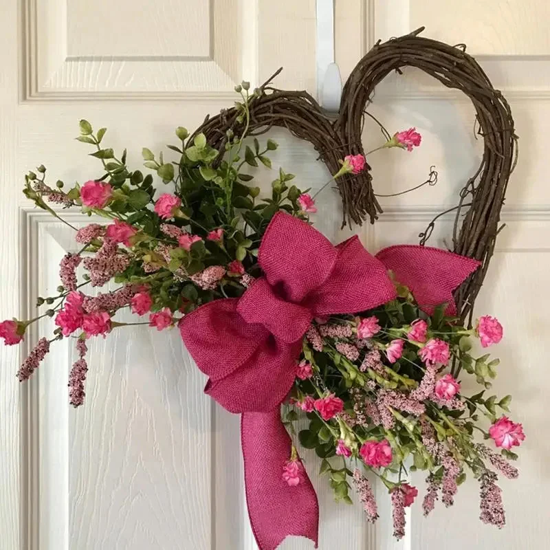 

New Heart Shaped Wreath Heart Shaped Artificial Front Door Love Wreath Small Flower Design Romantic Decoration Natural Vines For