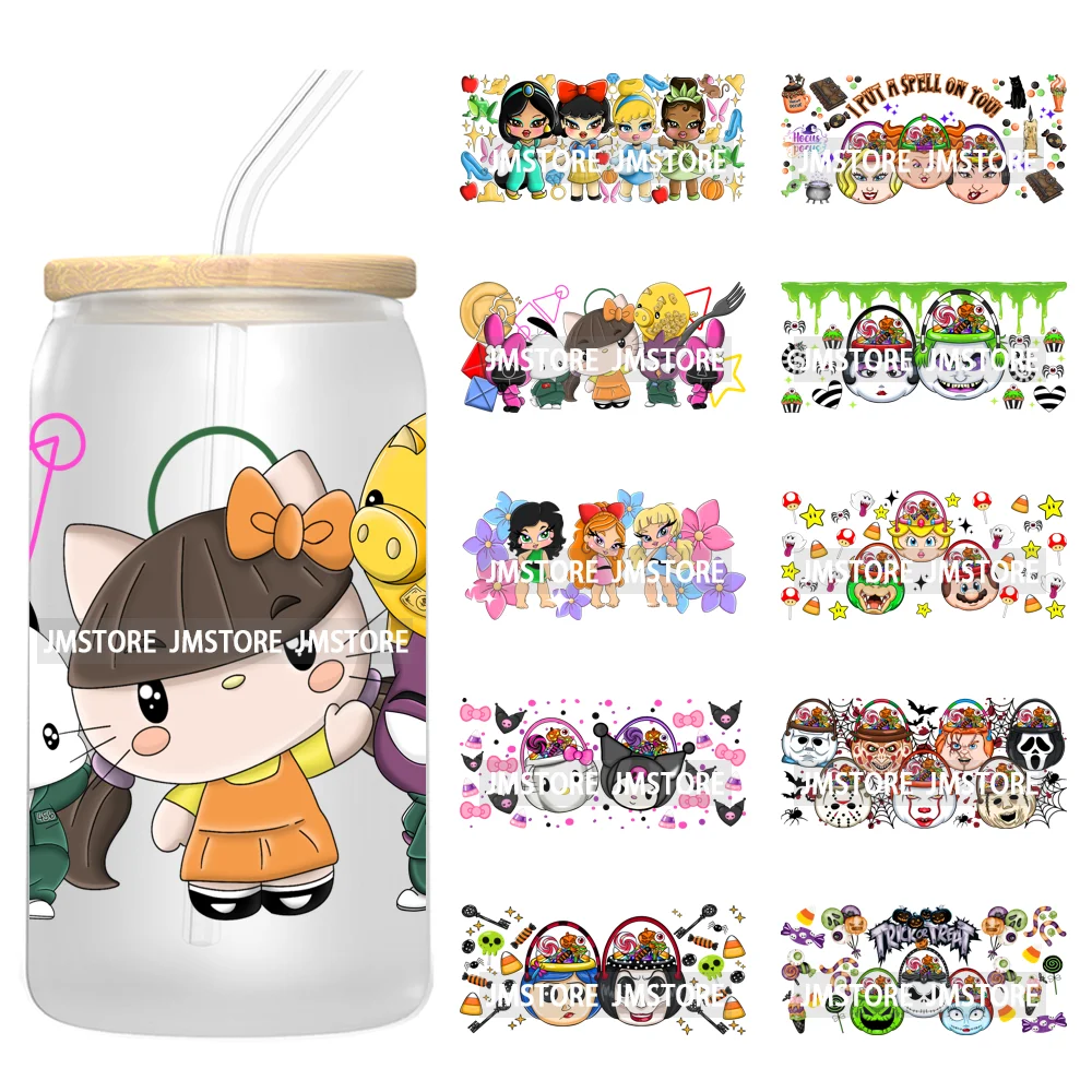 Fashion Princess Monster Doll 16OZ UV DTF Cup Wraps Ready To Apply Waterproof Transfer Stickers For Libbey Glass Can Tumbler