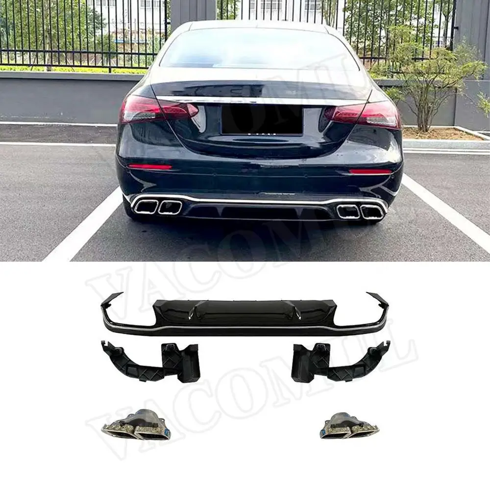 VACOMUL Gloss Black Rear Bumper Lip Diffuser with Exhaust Tips for Mercedes Benz E Class E300 Standard 2016 - 2021+ Not AMG 