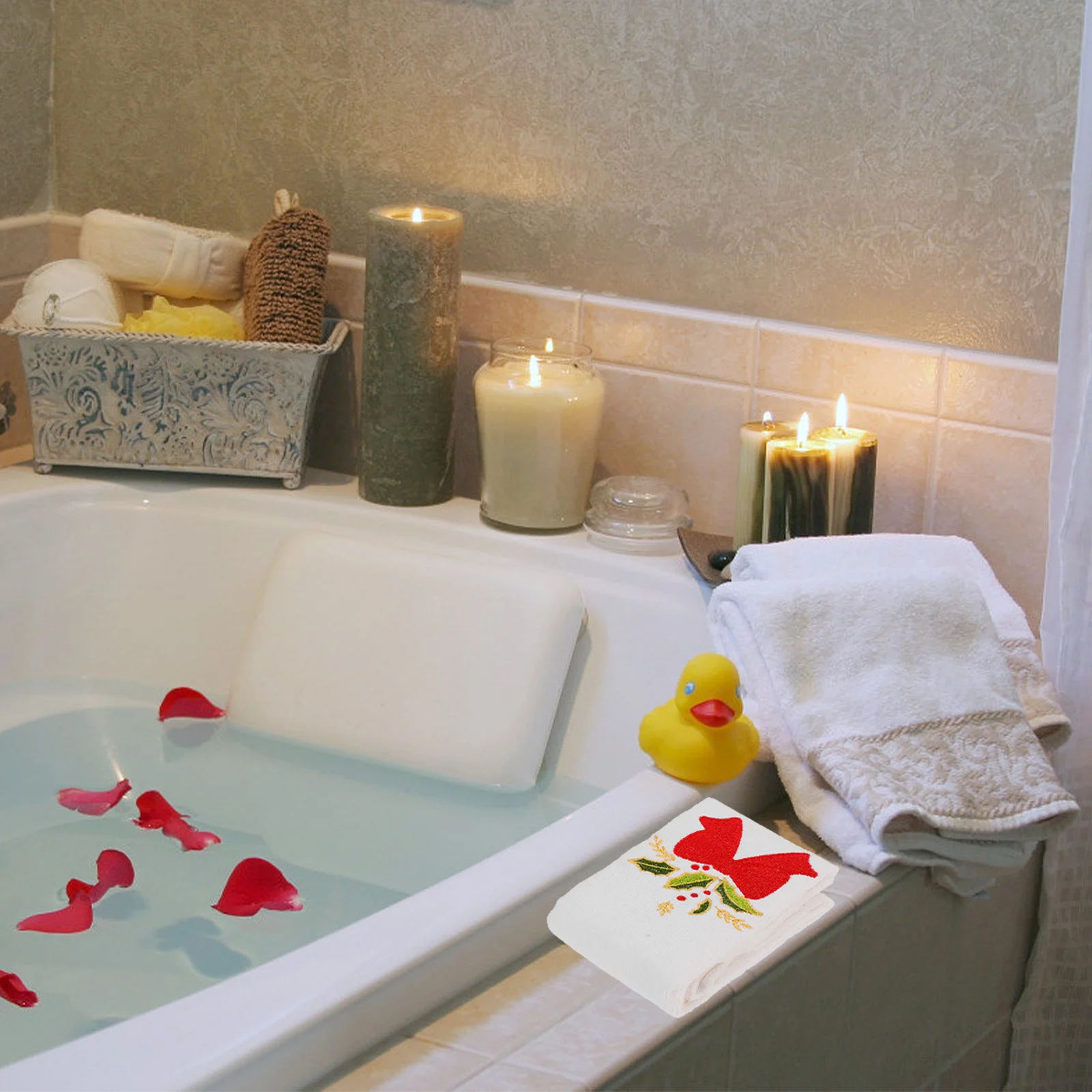 

Embroidered Towel Christmas Hand Towels Face Cleaning Holiday Tea with Bow Pattern Wipe