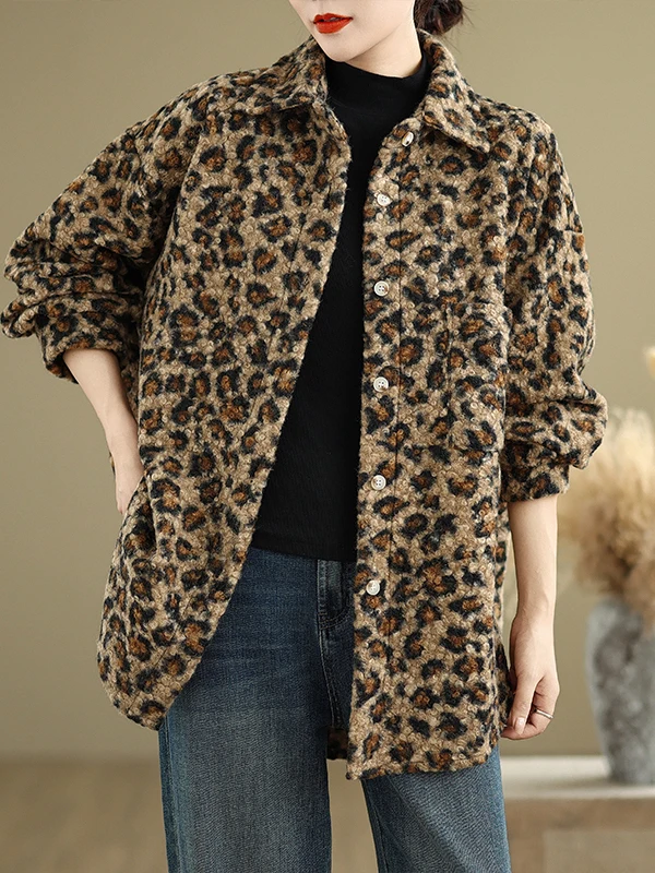 

Женское свободное длинное пальто с леопардовым принтом в американском стиле ретро, осеннее новое удобное брендовое пальто Quali для поездок на работу