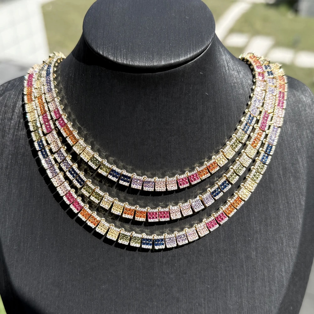 New Classical Bling Cz Tennis Chain Colorful Zircon Iced Out Choker Necklace Men Women Hip Hop Jewelry Wholesale