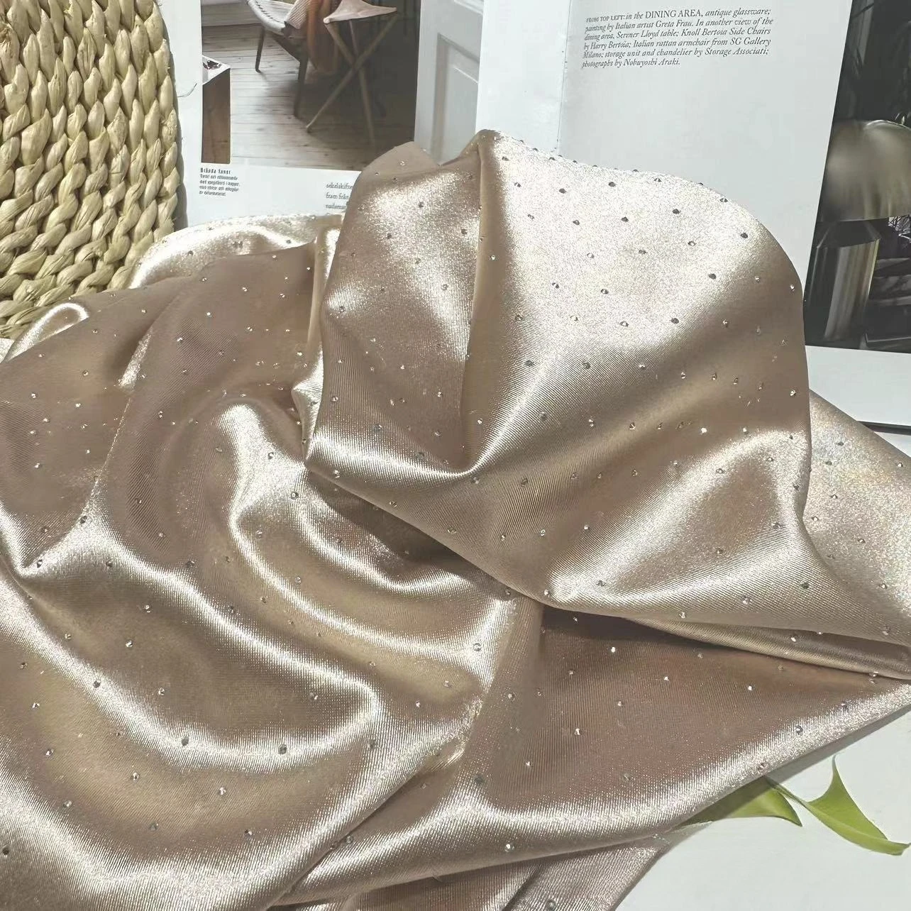 Autumn and winter season satin elastic hot stamping fabric sewing shirt evening dress stage clothing DIY headwear fabric