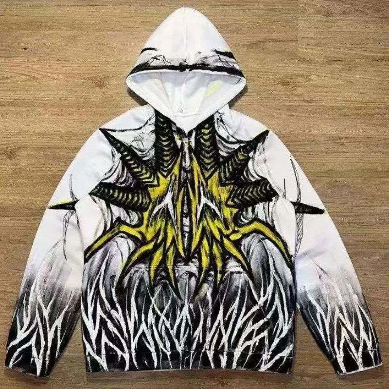 Autumn and Winter Hooded anime Cartoon Dark Couple Loose Long Sleeve Vintage Print Fashion Simple Youth Vigorous Sweater
