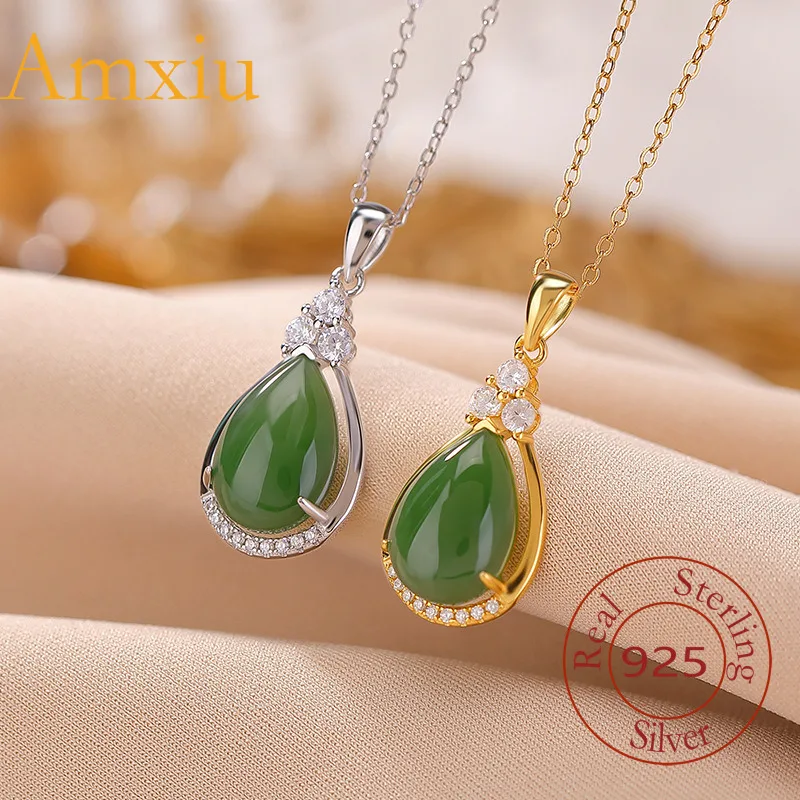 

Amxiu, стерлинговое серебро 925, натуральный нефрит Хэтянь, позолоченная яшма, инкрустированная каплями воды, легкий роскошный кулон