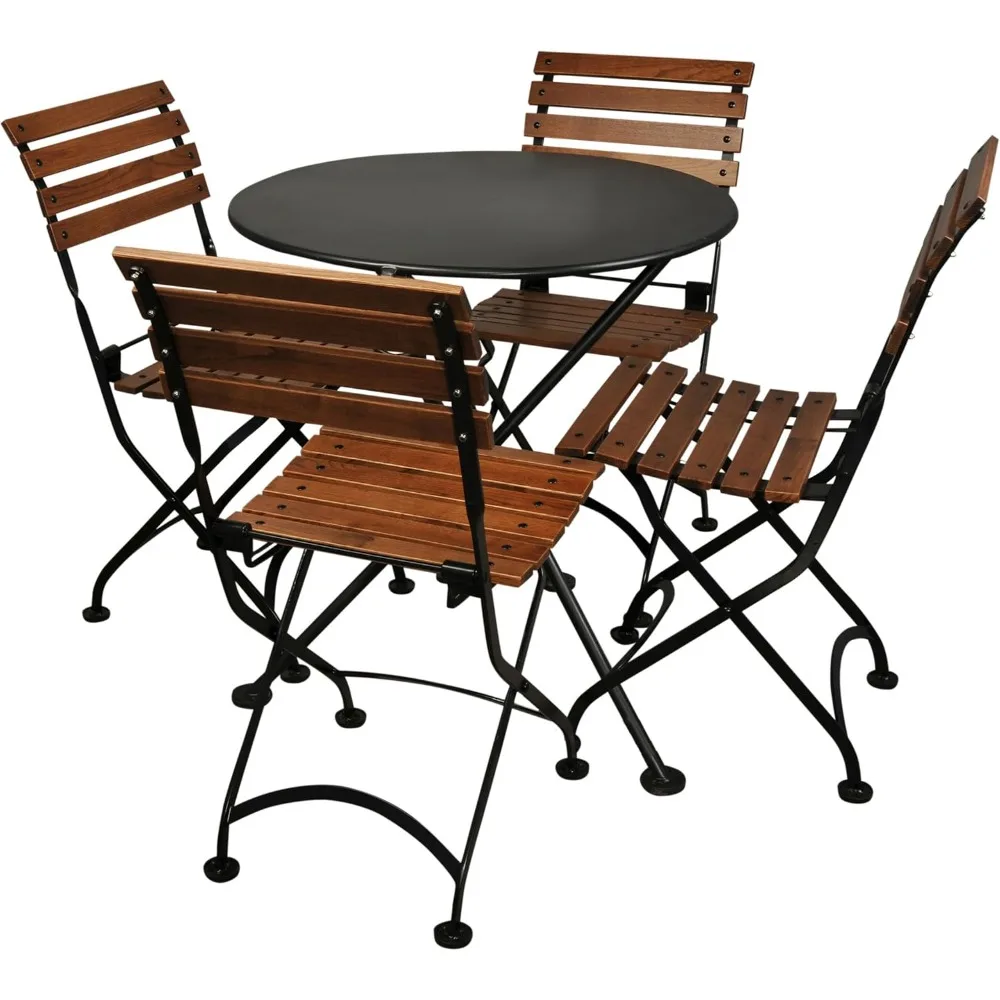 Mesa bistrô dobrável de 3 pernas French Café Bistro, moldura preta jato, tampo redondo de metal de 28" x 29" de altura