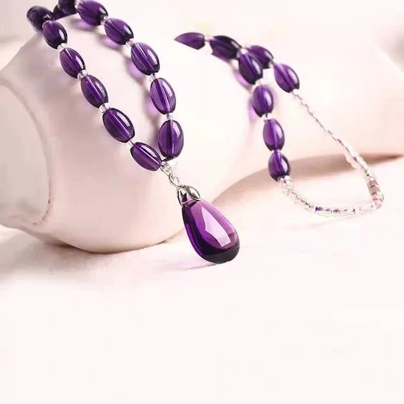 Amethyst Necklace Crystal Pendant Necklace Collarbone Chain Craft Purple Crystal Decorativas Raw Stone Pendant Necklace Jewelry