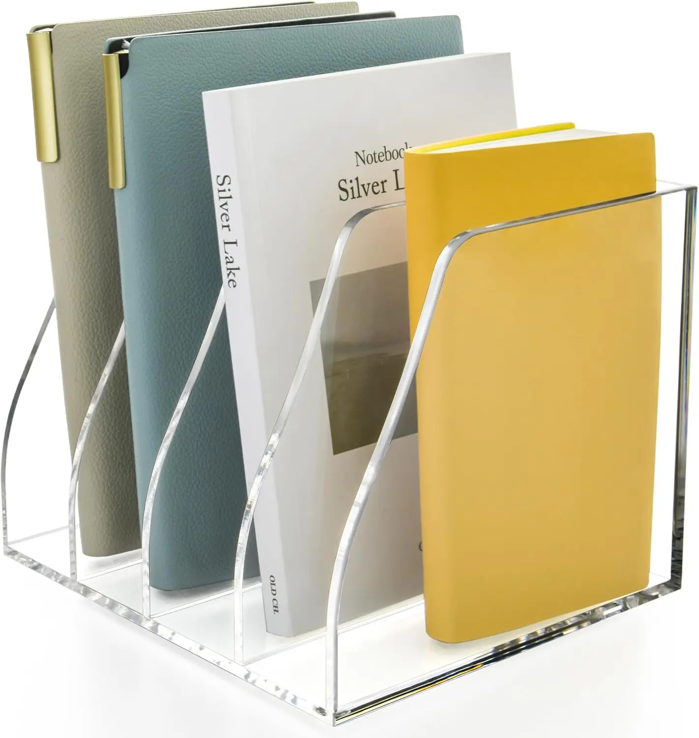 

Прозрачный акриловый держатель для журнальных файлов с 4 вертикальными отделениями, настольный органайзер для сортировки документов для офиса и домашнего использования