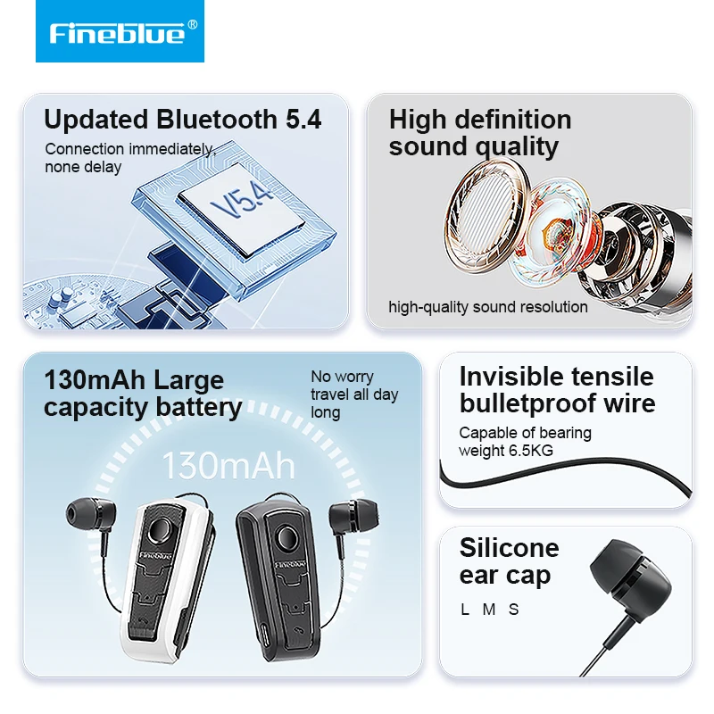 Fineblue F910 Wireless earphone Bluetooth 5.3 Retractable Headset Call Remind Vibration In-ear Sport Headphone