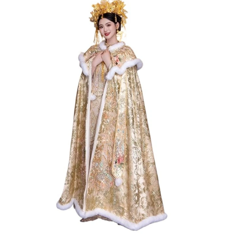 

Champagne Xiuhe Cloak 2026 New Bridal Cloak Chinese Wedding Phoenix Crown Charcoal Winter Thickened Women beautiful Cloak Cape