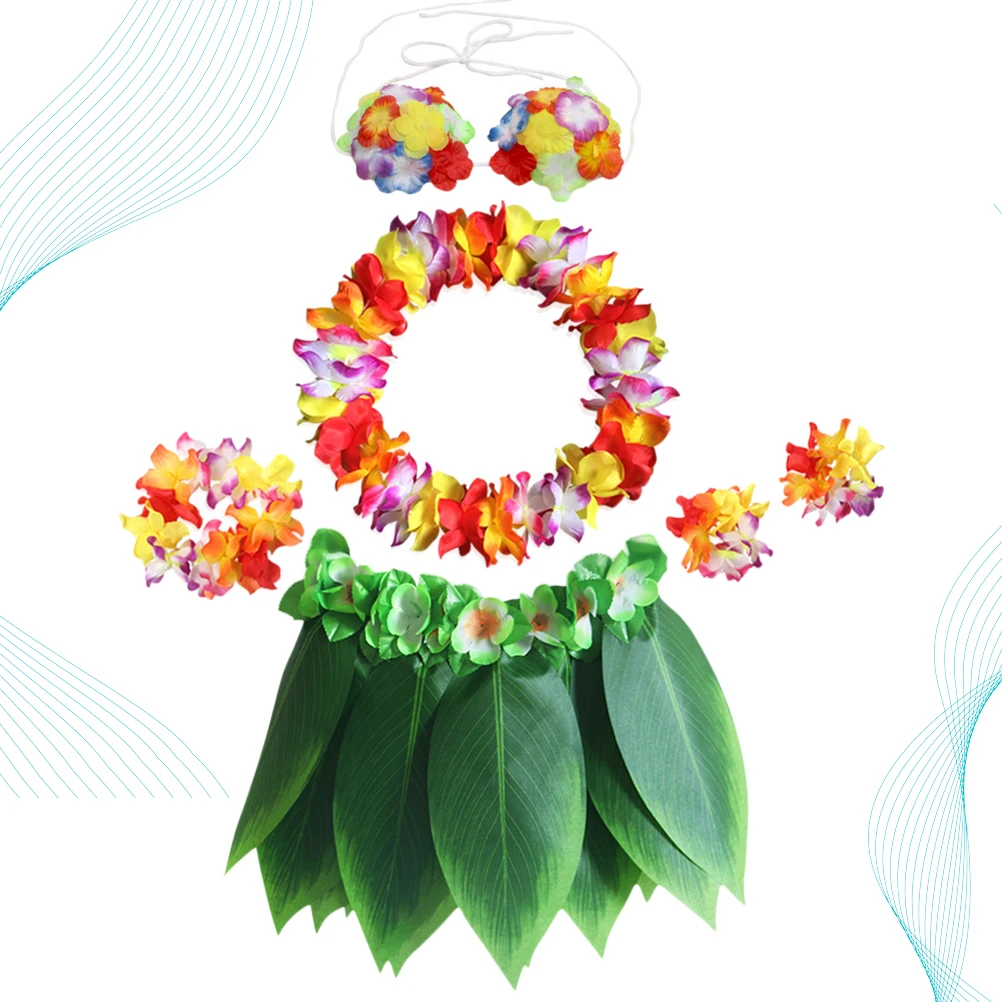 

6pcs Hawaiian Costume Set Realistic Fabric Leaves Tropical Party Supplies Luau Celebration Accessories Travel Photography Prop