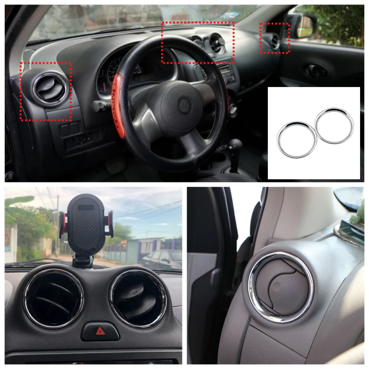 2/4pcs For Nissan Micra March K13 Versa Sunny Almera Latio 2011-2017 AC Air Vent Ring Cover Trim ABS Chrome Car Styling Frame