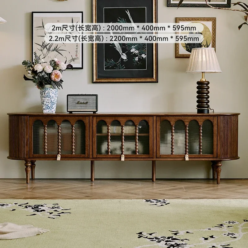 

Medieval solid wood TV cabinet, retro high-end storage locker in living room