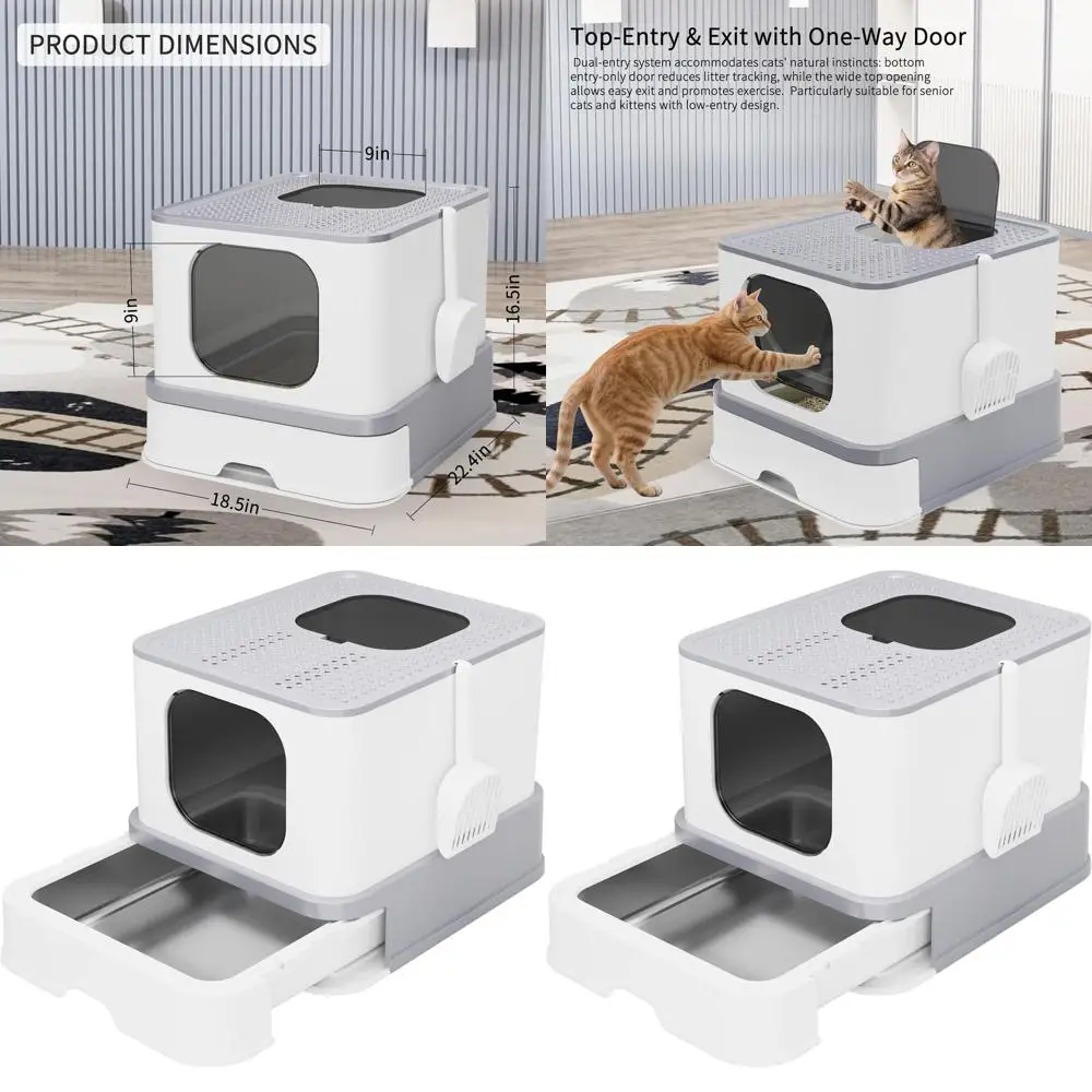 

Большой закрытый кошачий лоток из нержавеющей стали — герметичный для контроля запаха, подходит для кошек до 25 фунтов