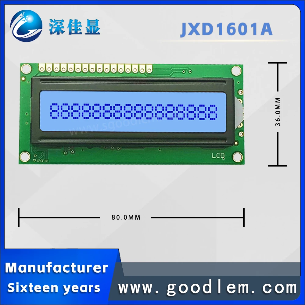 Industrial grade 16X1 row Character type lcd screen display JXD1601A STN Gray Positive lattice display module With backlight