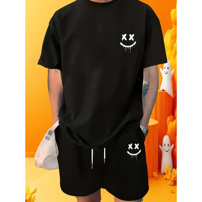 

Men's two-piece suit，Casual Round Neck Short SleeveTT-shirt and shorts，100%Polyester knitted fabric，Slightly elastic，