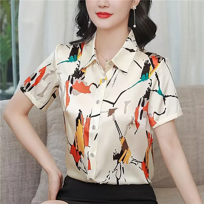 

Clothing Unique Mulberry Shirt Women Printed Long Sleeve Blouse Stylish Mom Silk