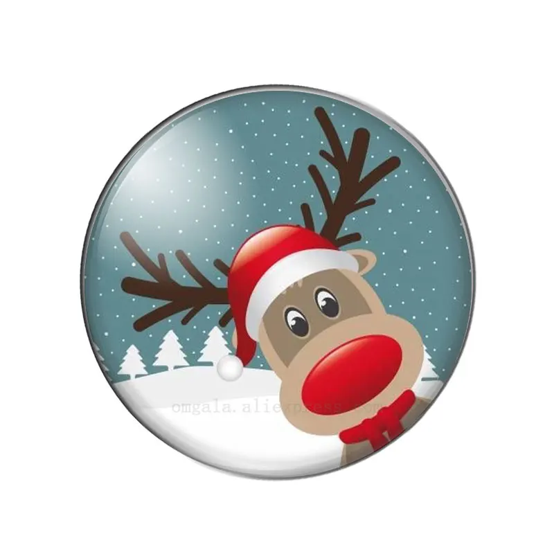 Cartoon Lovely Christmas Deer Patterns 8/10mm/12mm/18mm/20mm/25mm Round photo glass cabochon demo flat back Making findings