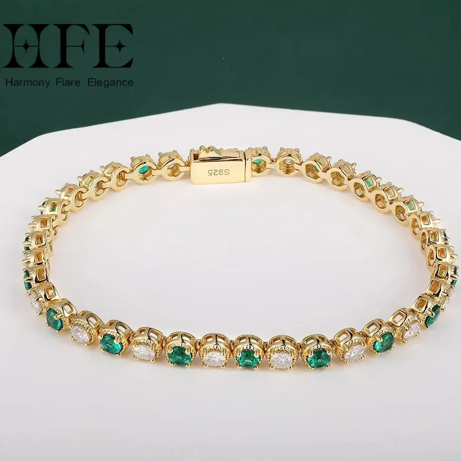 

H 3mm Moissanite Diamond and Emerald Tennis Bracelet in Pure S925 Silver Exquisite Jewelry Suitable for Both Women and Men