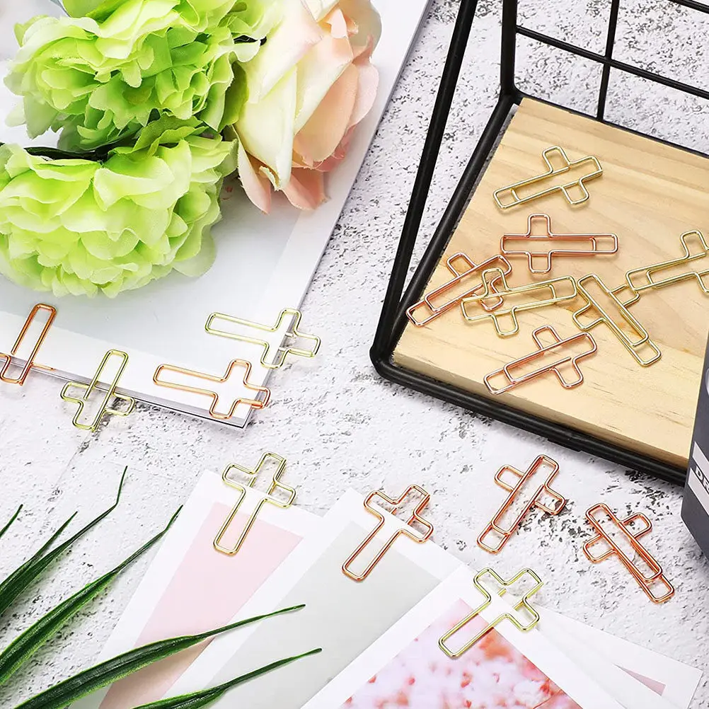 40Pcs Cross Shaped Bible Paper Clips Heavy Duty Metal Paper Holders for Office School Home Documents Files Envelopes Business