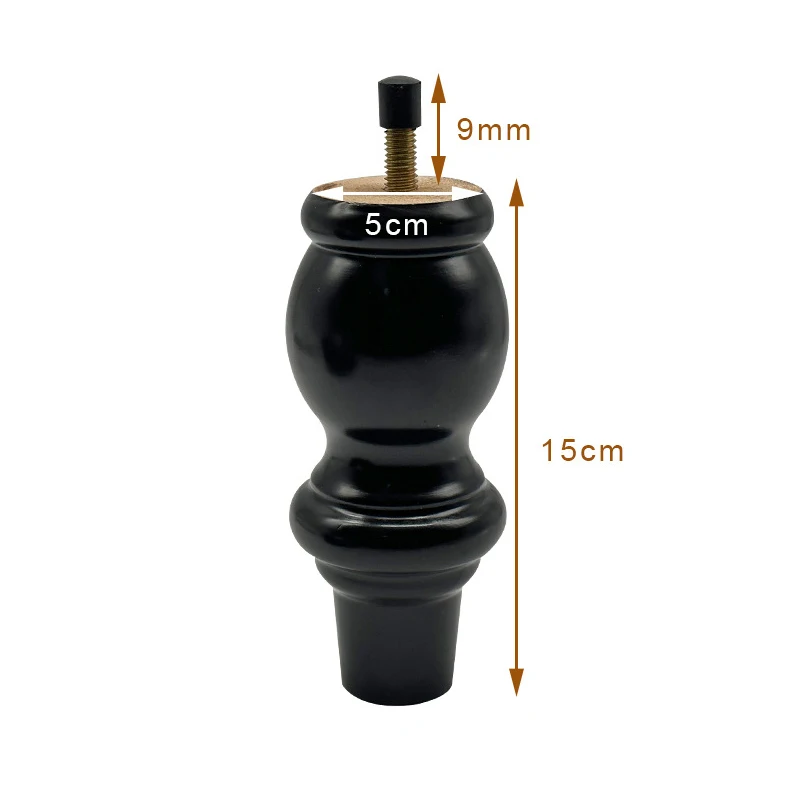 4Pcs Wood Legs for Cabinet Dresser Sofa Couch Furniture Legs 15CM Black Mid Century Turned Round Curved