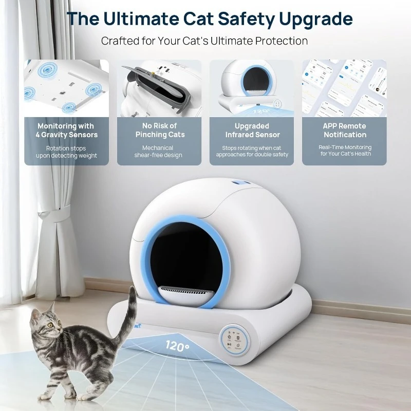 Self Cleaning Litter Box, 2024 Upgraded Automatic Cat Box with Mat & Multiple Cleaning Tools