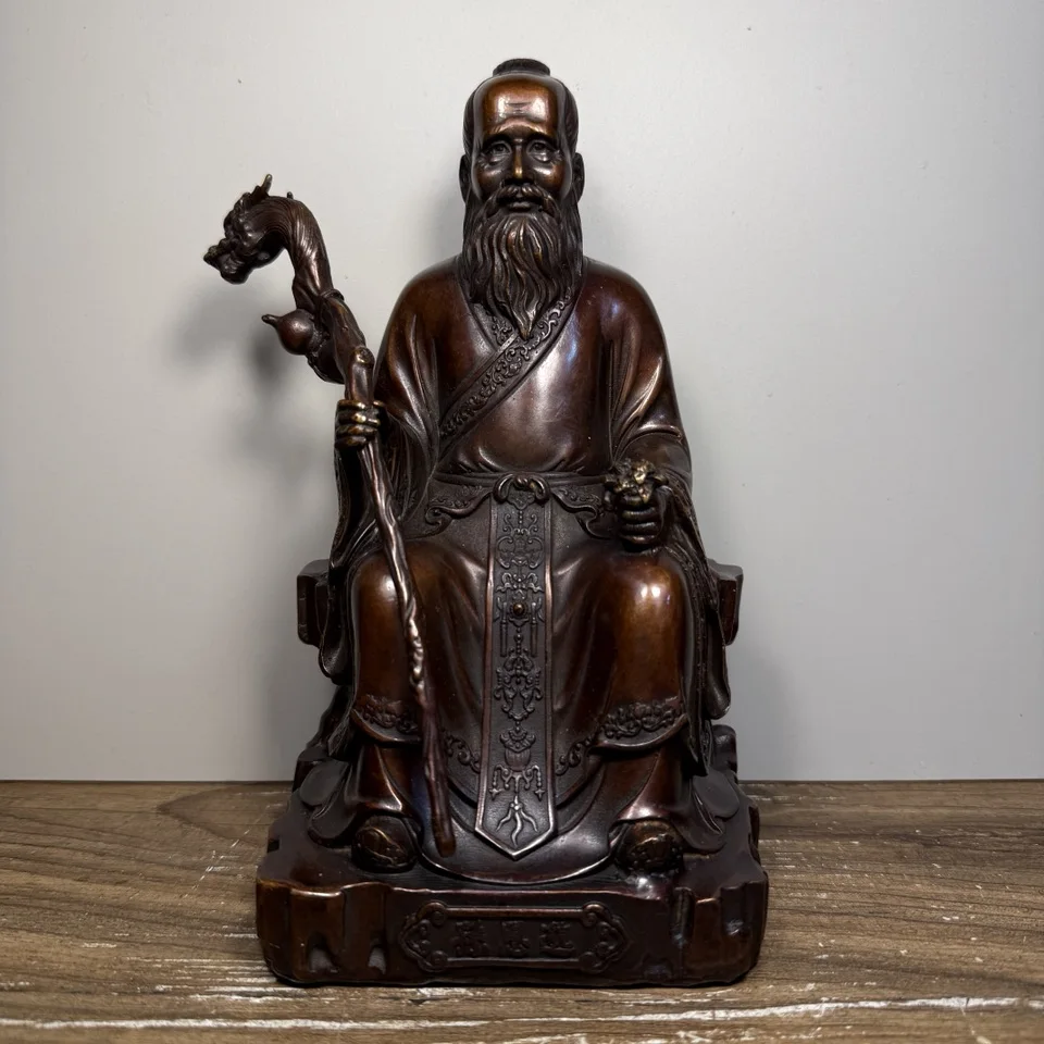 Folk Collection Old Bronze Gilded Cinnabar Sun Simiao Medicine God The sage doctor statue Wenfang screen Amass wealth Ornaments