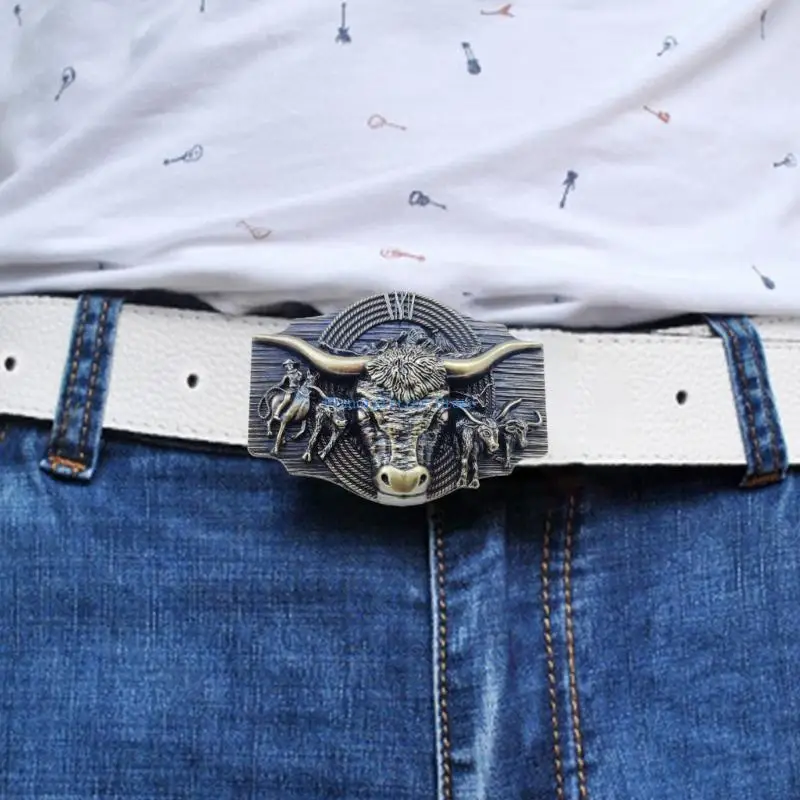 652B مشبك حزام رأس الثور مشبك حزام رعاة البقر الغربي، مشبك حزام منحوت بنمط الثور لملحقات الحزام #3