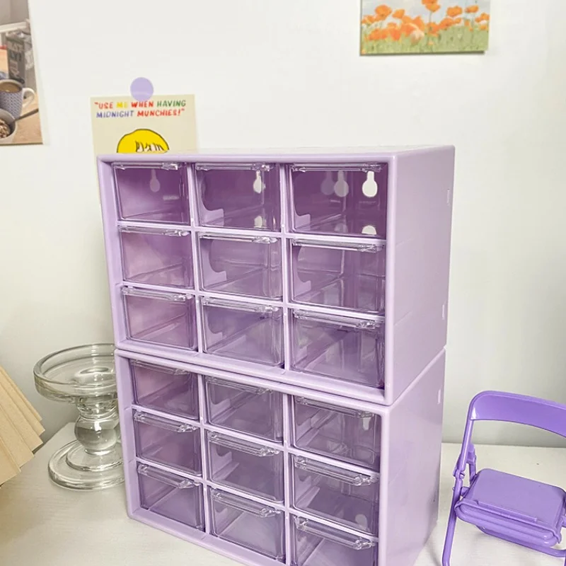 9 Grid Desktop Storage Organizer Boxes Transparent Small Drawer Partitioned Student Desk Wall-mounted Sundries Storage Box