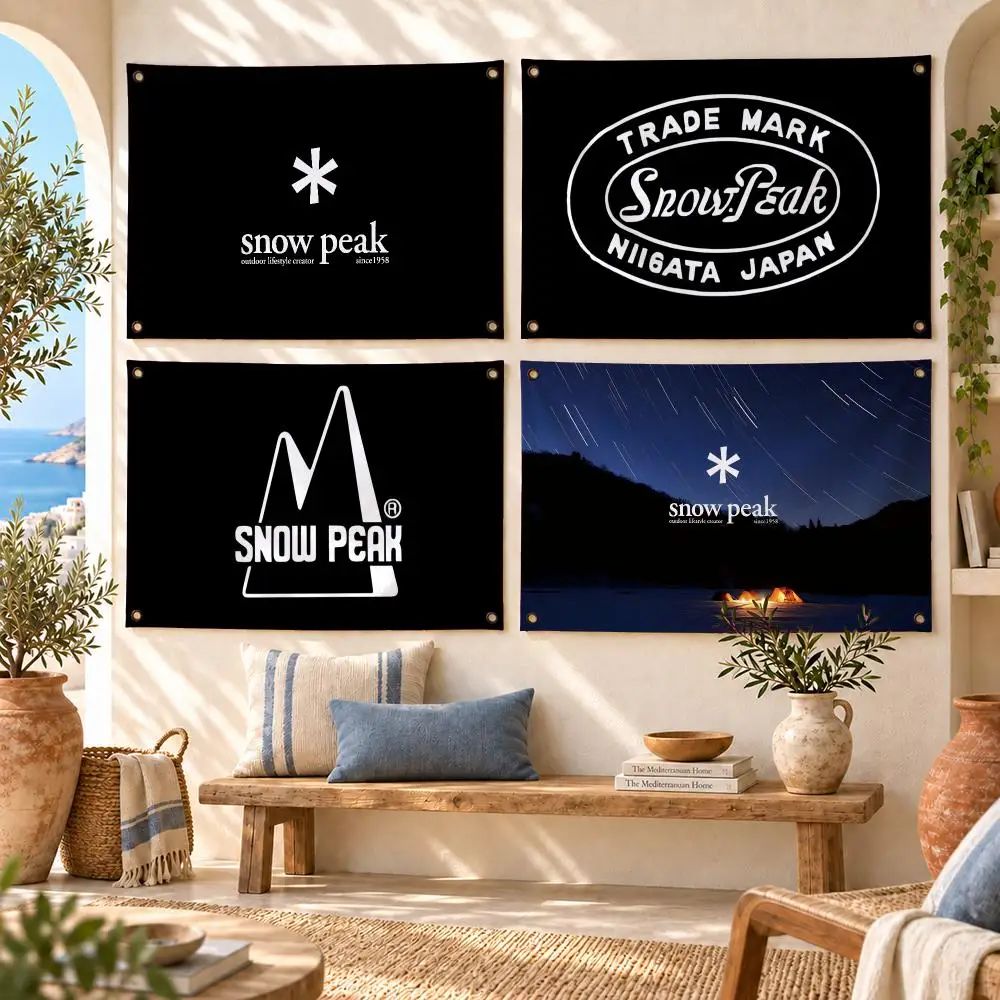 Fashion Logo S-Snow Peak Flags Horizontal High Density Knitted Fabric European Simple For Durable Outdoor Indoor Use