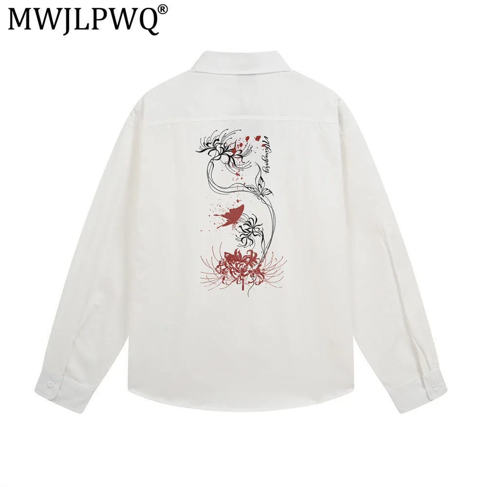 MWJLPWQ High-Street Fashion Long-Sleeved Shirt Men's Flowers Pattern Loose Casual Style Suitable Tops For Spring Autumn 17677