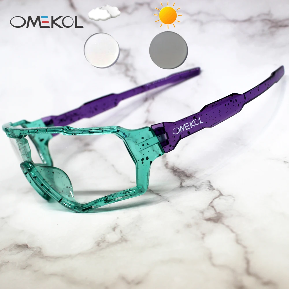 OMEKOL Brand New Photochromic Cycling Glasses Men Women Outdoor Sports Sun Glasses Bike Bicycle Eyewear MTB Baseball Sunglasses