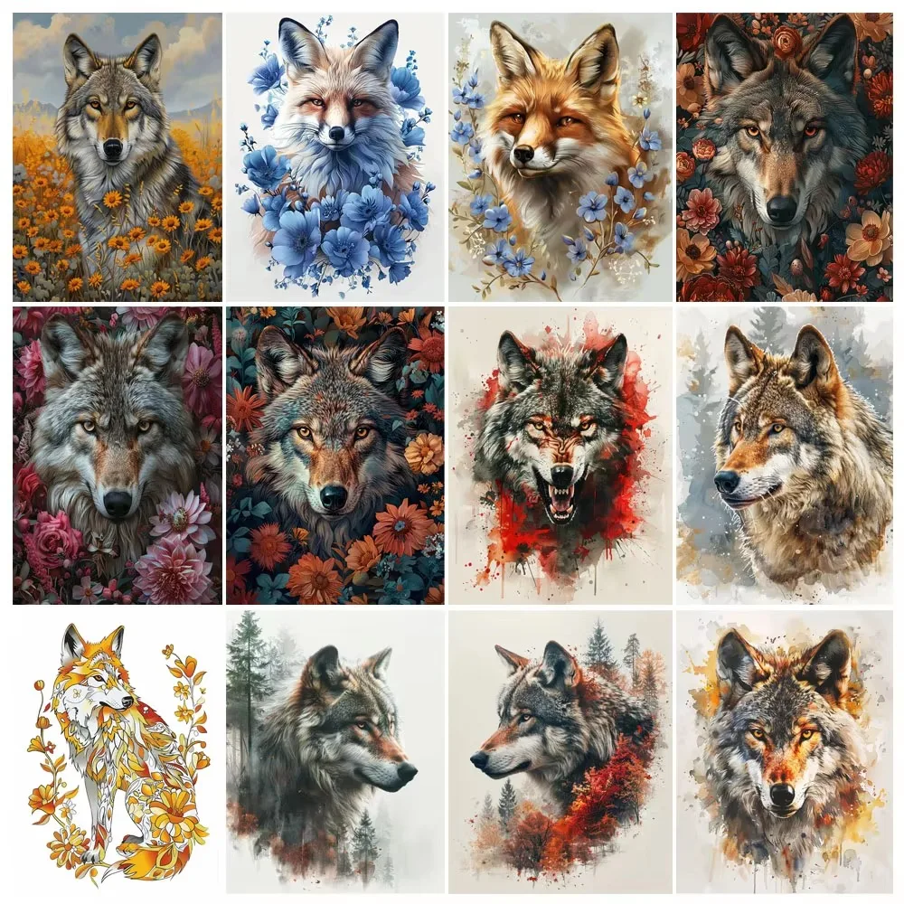 Painting By Numbers Hand Wolf On The Prairie Animals Adult Acrylic Kit DIY Acrylic Paint Canva Home Decorate Personality Gift