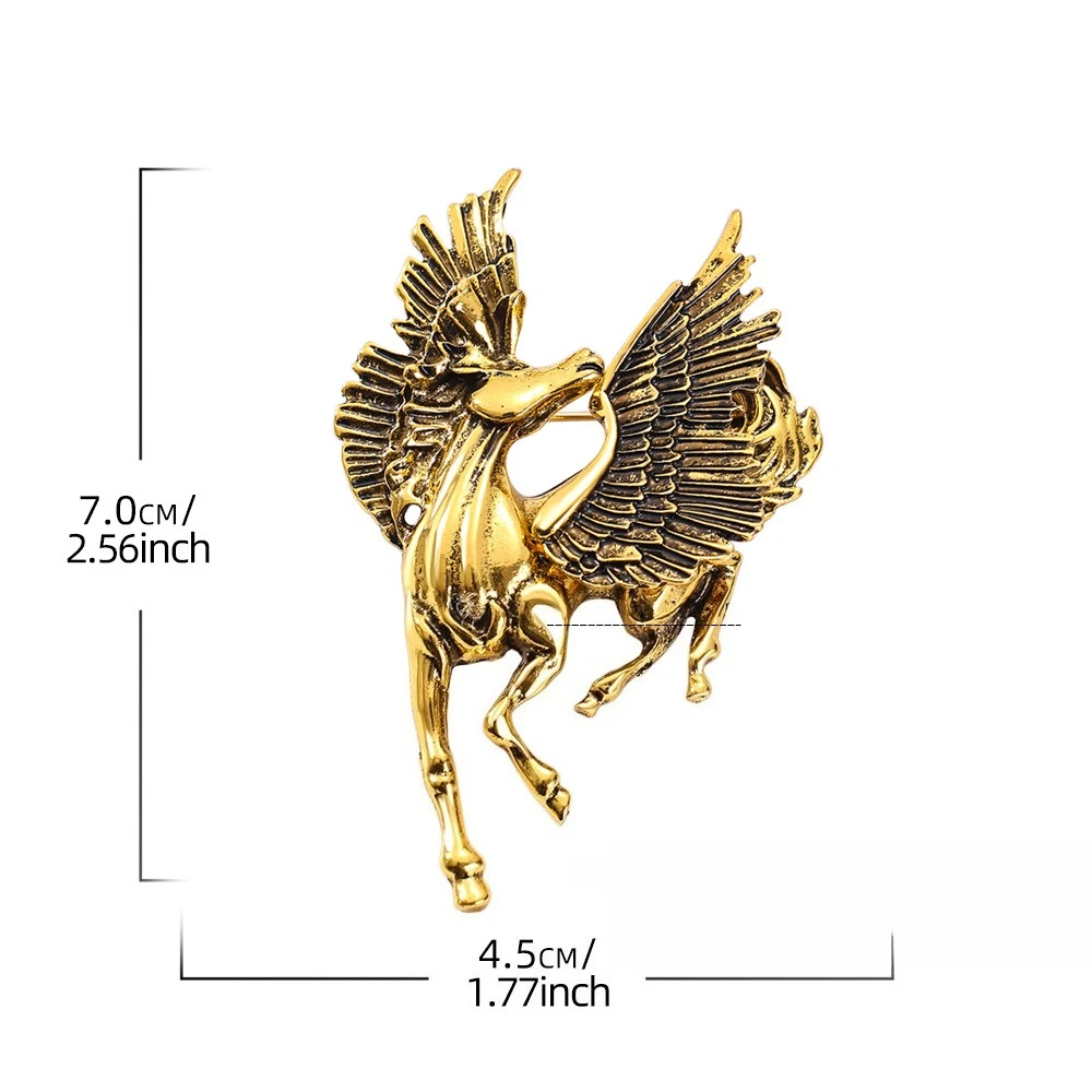 Retro Three-dimensional Metal Relief Winged Flying Horse Pin Animal Zodiac Year of The Horse Chest Flower Suits Coats Pins