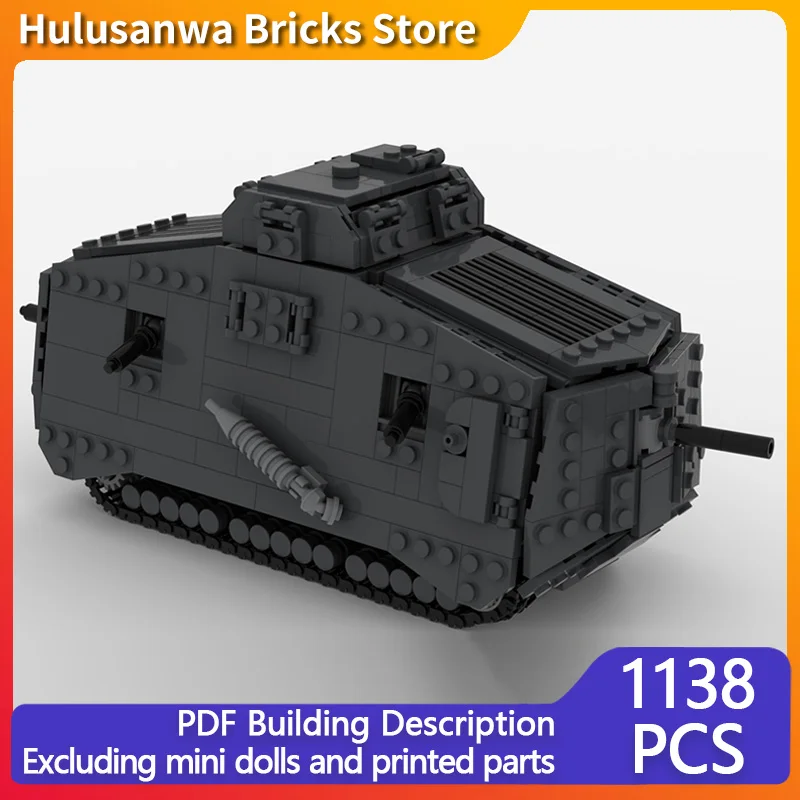 A7V Sturmpanzerwagen WW1 الدبابات العسكرية نموذج MOC قوالب بناء معدات الحرب وحدات التكنولوجيا هدايا عطلة ألعاب أطفال
