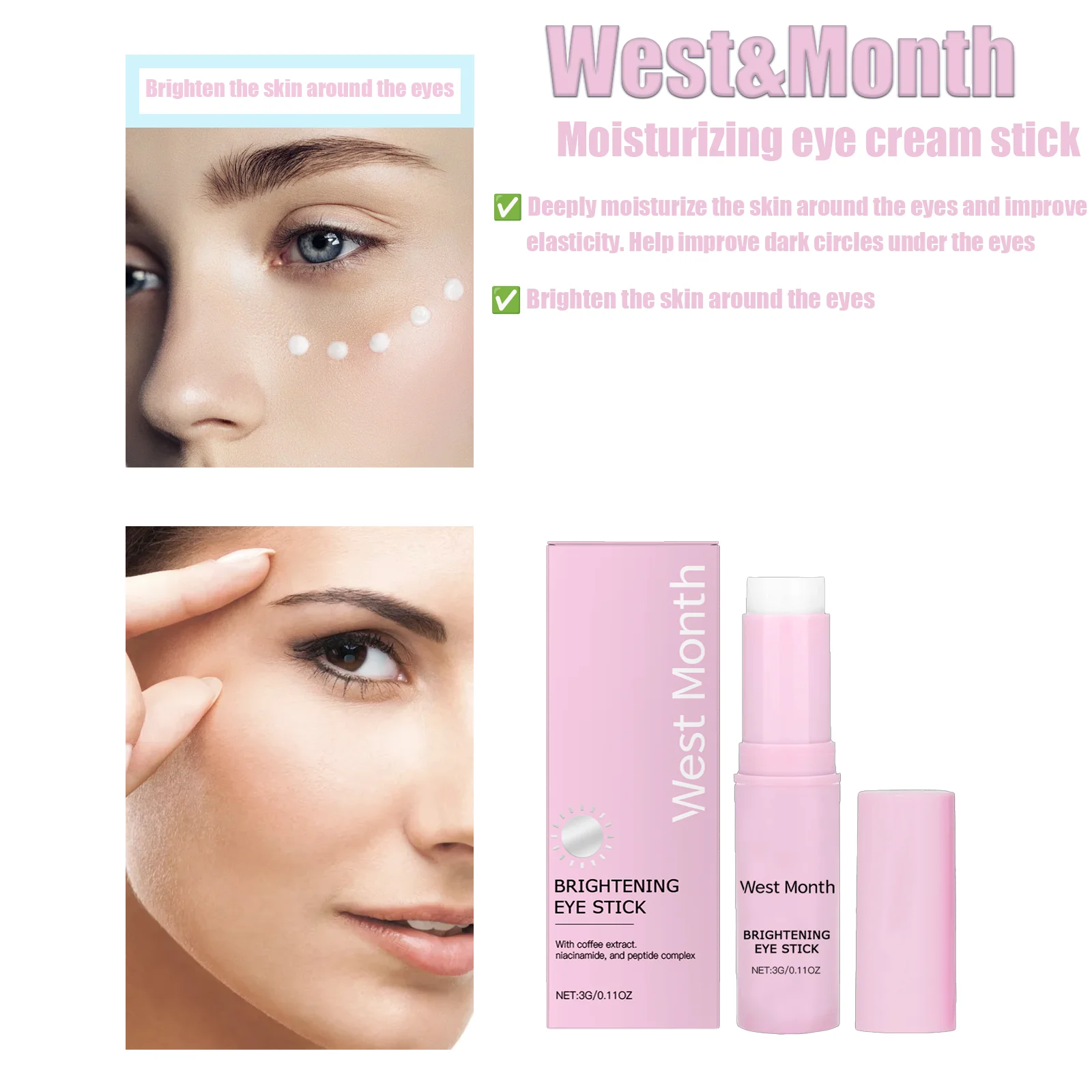 

WEST MONTH 3g Brightening Eye Stick - Depuff Under-Eyes & Restore Eye Vitality, Illuminating Eye Contour Care