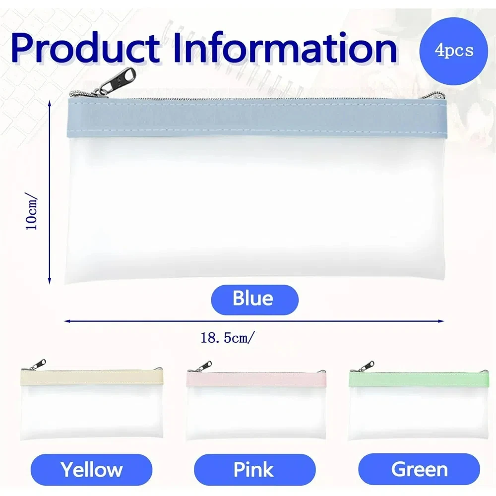 4 Pack Multi-Purpose Money Pouch, Cash Envelopes with Zipper, Money Bags, Checks, Receipts, Clear Pencil Pouch, Makeup Pouch