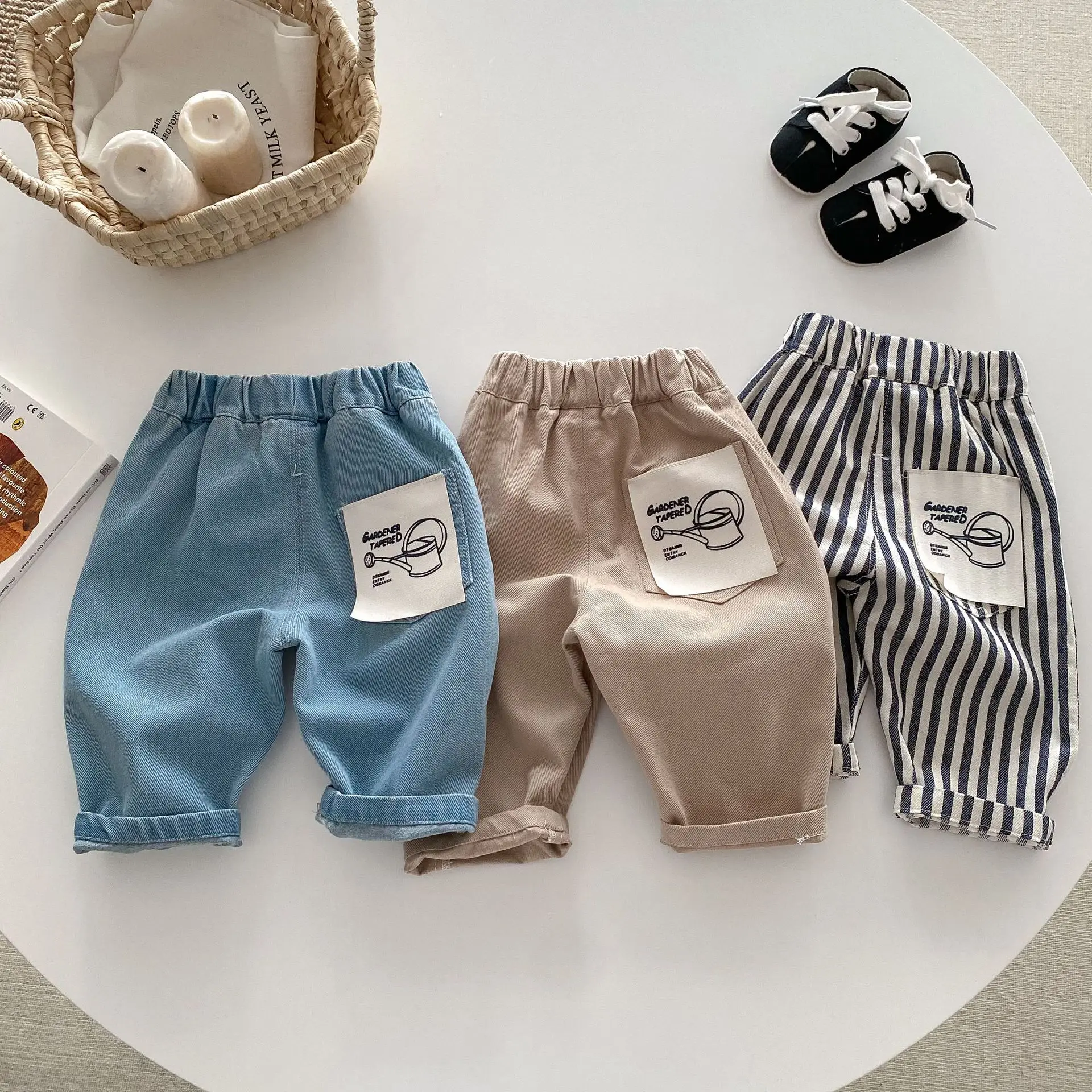 0-5 Jahre Frühling Herbst Kinderhosen Koreanischer Stil Kinder-Jeans Einfarbig und Gestreift Jungen Mädchen Denim-Hosen Kinderhosen – Detail 6