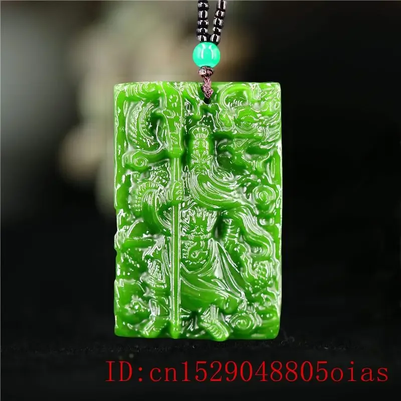 

Green Jade Guangong Pendant Natural Men Chinese Fashion Carved Jewelry Necklace Amulet Jadeite for Gifts Charm Women