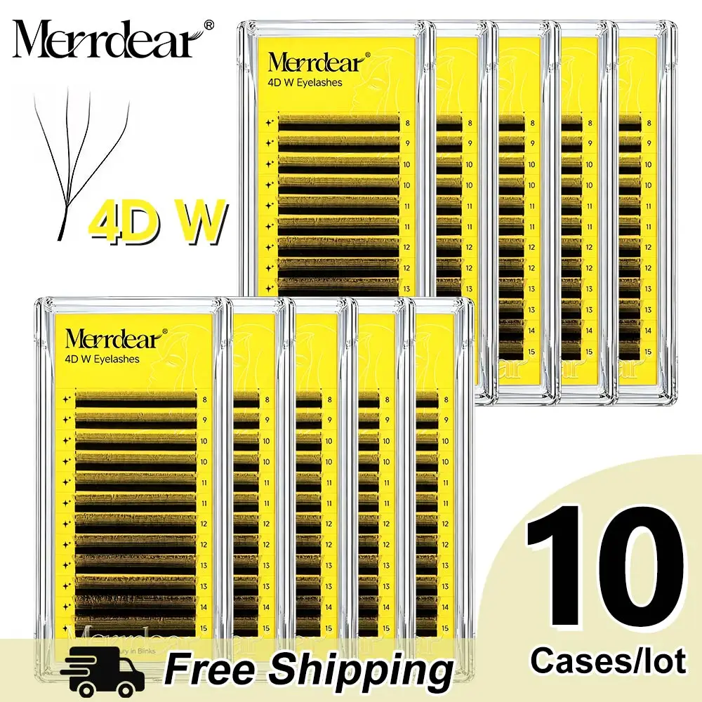 merrdear卸売10トレイ-セットw型まつげエクステ簡単装着4d-wシェイプまつげ4dボリュームつけまつげナチュラルウィスピー