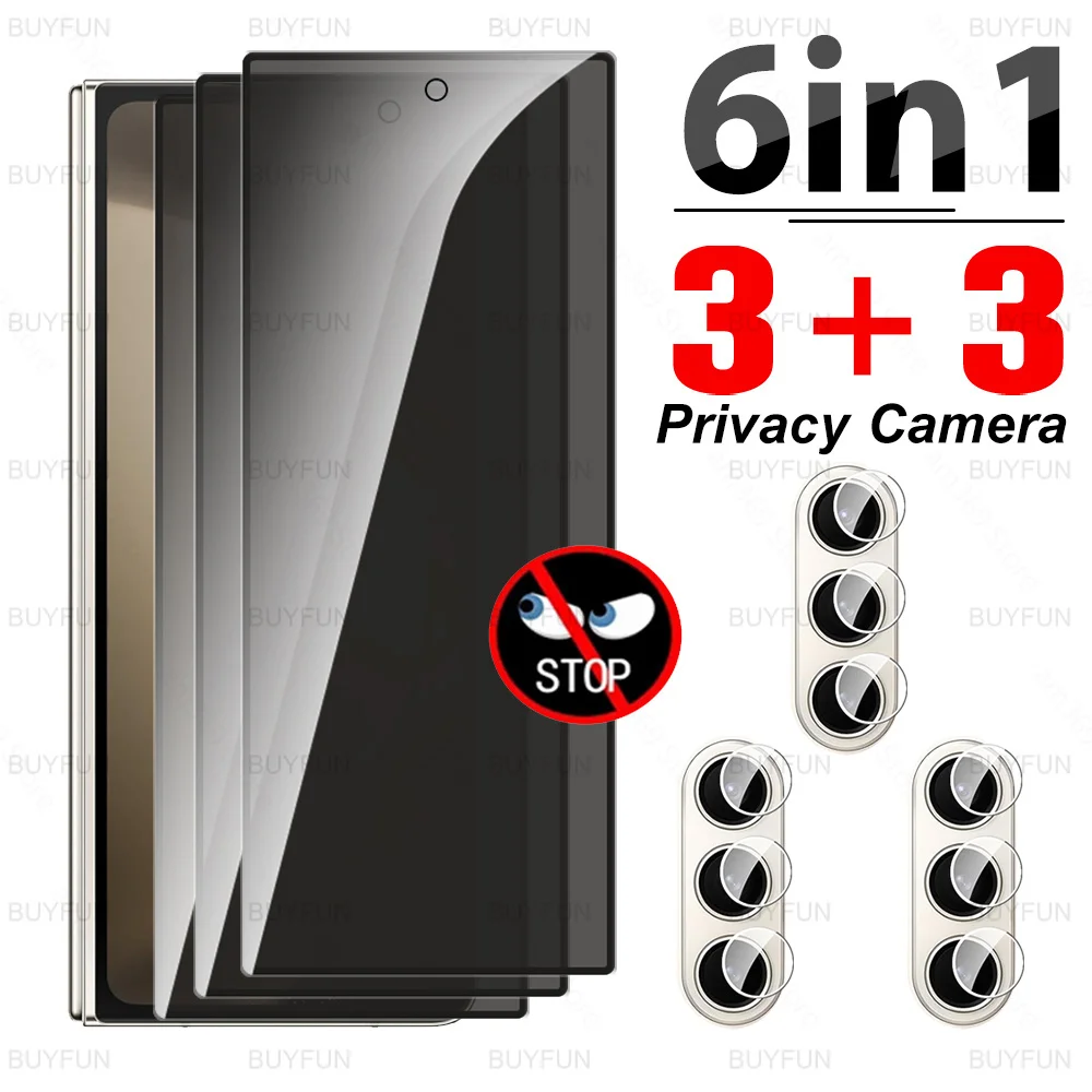 6in1 Back Anti-Spy Glass For Samsung Galaxy Z Fold6 Privacy Tempered Glass Fold 6 Screen Protector ZFold6 ZFold 6 5G Camera Film