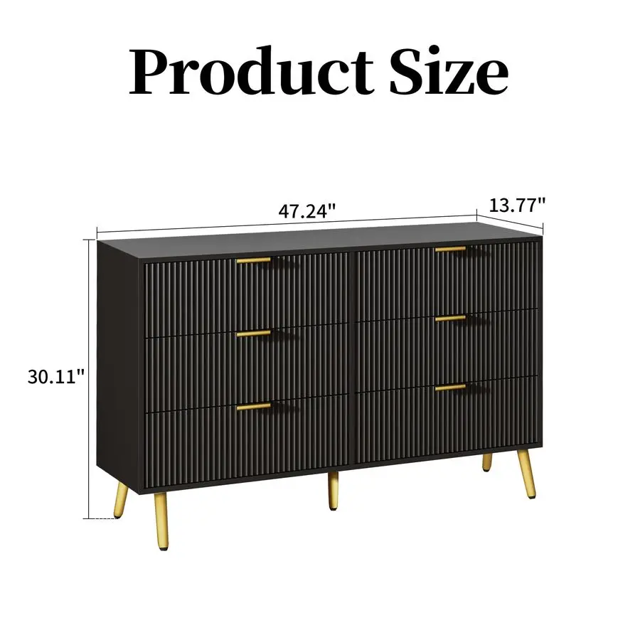 Cómoda doble con cajón para dormitorio, cómoda moderna con panel estriado, organizador de tocador de almacenamiento de madera ancho, para B