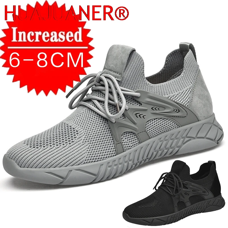 Spring Height Increase By 8cm Summer Breathable fly Woven Mesh Surface Soft Sole Casual Sports Outdoor One Foot Mesh Shoes