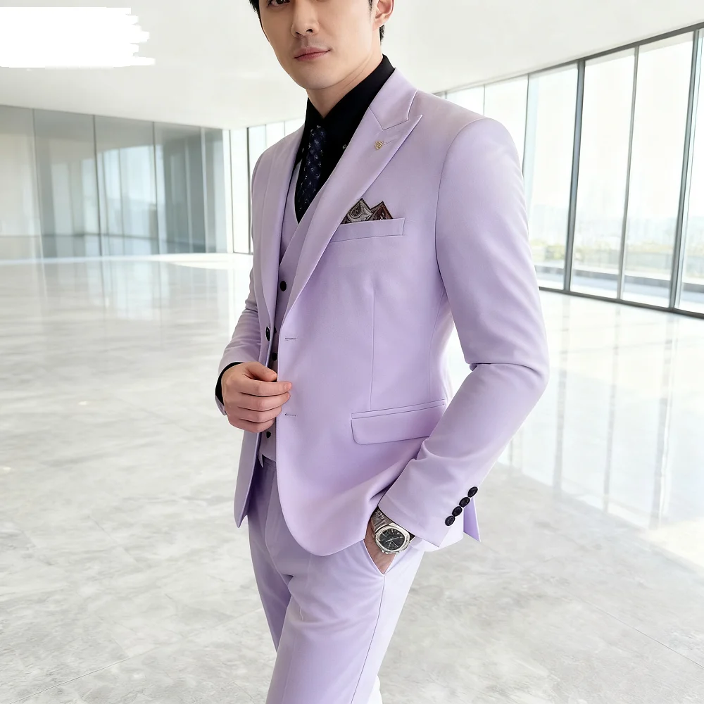 

Slim-fit Three-Piece Suit Korean Style Two-Button Formal Wedding Tuxedo Business Suit Beautiful Groomsmen Best Man Suit