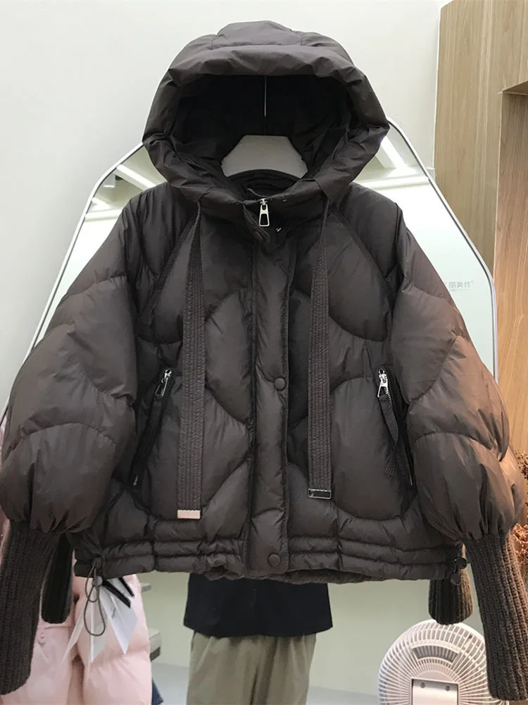 2024 New Autumn Winter White Duck Down Jacket Women Short Fluffy Puffer Coat Female Hooded Bread Loose Thick Warm Parka